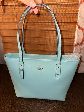 Coach Light Blue Pebbled Leather Tote